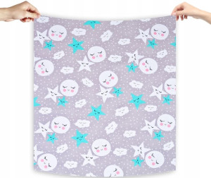 Pielucha flanelowa bawełniana księżyce w pełni i turkusowe gwiazdki