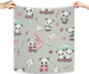 Pielucha flanelowa bawełniana słodkie pandy na szarym tle