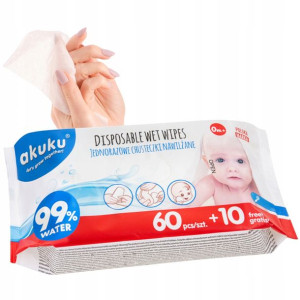 Akuku mokre chusteczki w 99% nawilżane wodą 60+10szt