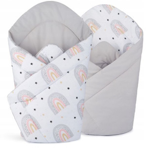 Becik rożek niemowlęcy Babyboom bawełna dwustronny Tęcza/szary