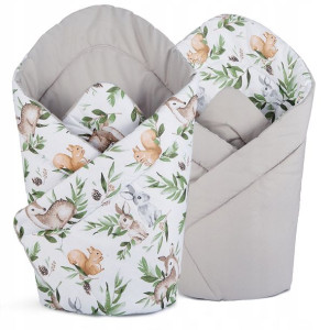 Becik rożek niemowlęcy Babyboom bawełna dwustronny Sarenka liście/szary