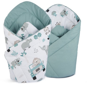Becik rożek niemowlęcy Babyboom bawełna dwustronny Safari/szmaragd