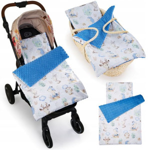 Pościel minky do wózka 2el. Babyboom 55x75 Jeżyki i przyjaciele/niebieski