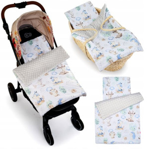 Pościel minky do wózka 2el. Babyboom 55x75 Jeżyki i przyjaciele/szary