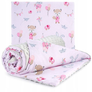 Pościel minky do wózka 2el. Babyboom 55x75 Królik z balonami różowy/szary