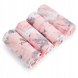 Pielucha tetrowa 4 szt. Łososiowy kwiat/Peonia biel