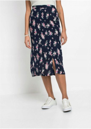 Bonprix Kreszowana Marszczona Spódnica Midi Na Gumie Kwiaty 38-40 979475
