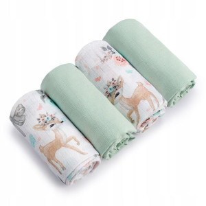 Pielucha tetrowa 4 szt. Sarenka i pastelowa róża/pistacja