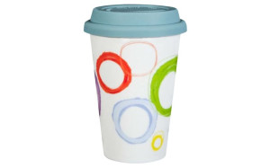 Kubek porcelanowy 400ml Koła niebieska pokrywa silikonowa