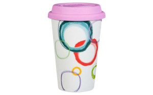 Kubek porcelanowy 400ml różowa pokrywa silikonowa