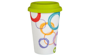 Kubek porcelanowy 400ml Koła zielona pokrywa silikonowa