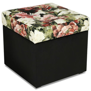 Pufa LUIZA 45x45 cm z czarną podstawą i siedziskiem z kwiecistym wzorem