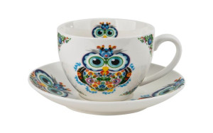 Filiżanka porcelanowa 250 ml + spodek Sowa ETNO