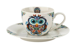 Zestaw 2 filiżanek do espresso 100 ml + spodki Sowa ETNO