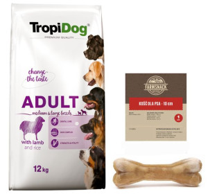 TROPIDOG premium adult medium & large breed jagnięcina z ryżem 12kg +FarmSn