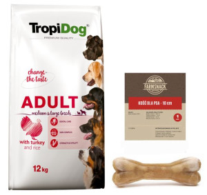 TROPIDOG Premium adult mediu & large breed indyk z ryżem 12kg + FarmSnack K