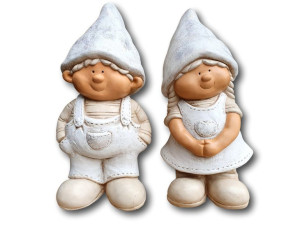 Figurki Ogrodowe Krasnale Dziewczynka Chłopiec Skrzaty Brokat Brokatowe XL