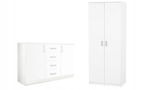 Biały Zestaw Mebli - Komoda 150 Cm + Szafa 80 Cm