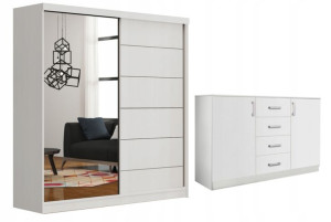 Zestaw biały Szafa 150 cm przesuwna, komoda 150