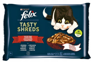 FELIX TASTY SHREDS Wiejskie Smaki Wołowina 4x 80g