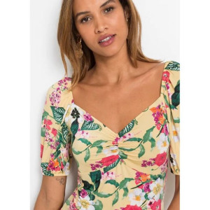 Dopasowana Bluzka W Kwiaty Z Marszczeniami 36-38 935885