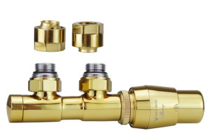 Zawór termostatyczny 50mm TWINS złoty galwaniczny prawy Cu