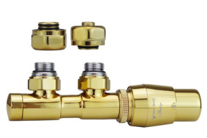 Zawór termostatyczny 50mm TWINS złoty galwaniczny prawy Pex