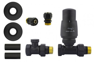 Zawór termostatyczny ELEGANT prosty czarny strukturalny All in One Pex 16mm