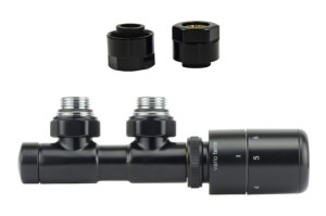 Zawór termostatyczny zespolony 50mm TWINS czarny mat prawy Cu głowica Tucan