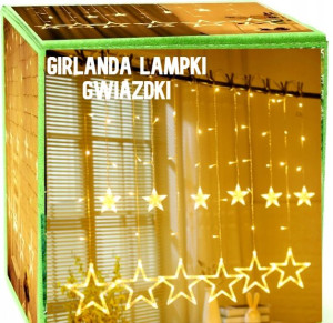 Girlanda Lampki Kurtyna Led Gwiazdki Białe Ciepłe