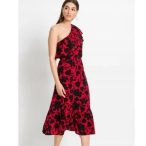 Bonprix Asymetryczna Sukienka Z Falbaną W Kwiaty Midi 34-36 906490