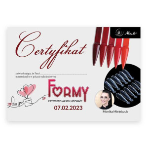 Certyfikat ze szkolenia online ,,Formy czy wiesz jak ich używać ?'' by Moni