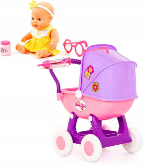 GŁĘBOKI WÓZEK DLA LALEK 59cm + lalka Bobas