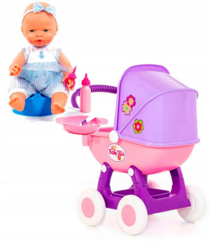 GŁĘBOKI WÓZEK DLA LALEK 59cm + lalka niemowlak