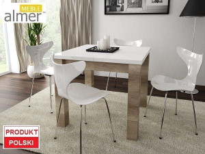 Stół S03 Blat MDF Biały Wysoki Połysk rozkładany 80(+4x50)x80