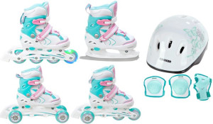 Rolki Wrotki Łyżwy Regulowane 4w1 RAVEN Lia 34-37 LED+kask+ochraniacze