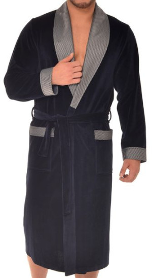 Szlafrok męski welurowy - bawełniany  RE-102 Granatowy - XL