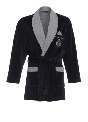 Elegancka bonżurka męska / krótki szlafrok / RE-111 Granatowy C1 - 4XL