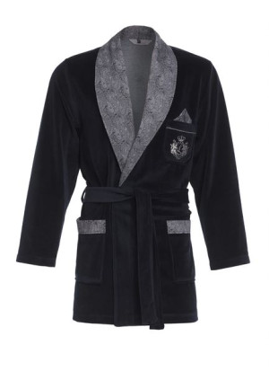 Elegancka bonżurka męska / krótki szlafrok / RE-111 Granatowy C2 - 4XL