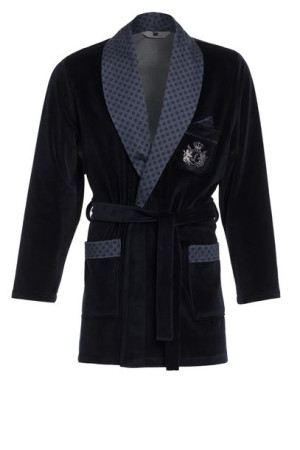Elegancka bonżurka męska / krótki szlafrok / RE-111 Granatowy C3 - XXXL