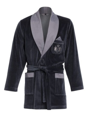 Elegancka bonżurka męska / krótki szlafrok / RE-111 Grafitowy C1 - XXXL