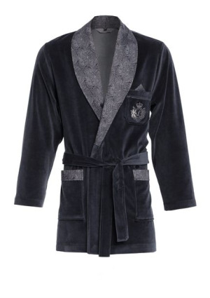 Elegancka bonżurka męska / krótki szlafrok / RE-111 Grafitowy C2 - XXL
