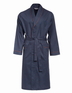 Elegancki cienki bawełniany szlafrok męski RE-504 Granatowy C4 - XXXL