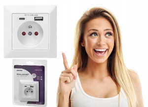 Gniazdko Elektryczne Podtynkowe 230v + 2x Usb A/c