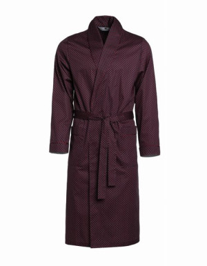 Elegancki cienki bawełniany szlafrok męski RE-504 Czarno-bordowy C7 - XXXL