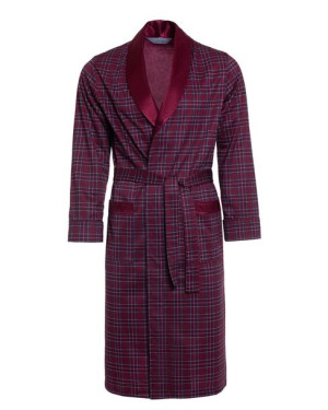 Elegancki cienki szlafrok męski w kratkę RE-502 Bordo 11 - XXXL