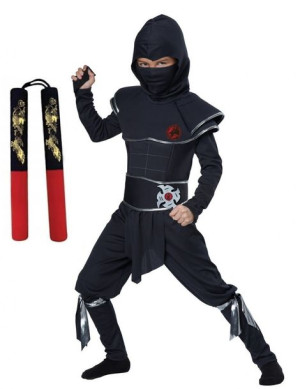 Strój BLACK NINJA SAMURAJ shuriken 128/134 +NUNCHAKU