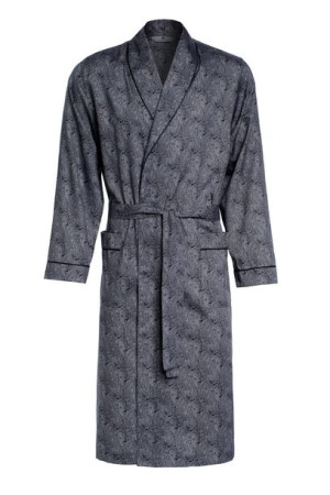 Elegancki cienki bawełniany szlafrok męski RE-504 Czarno-szary C2 - XXL