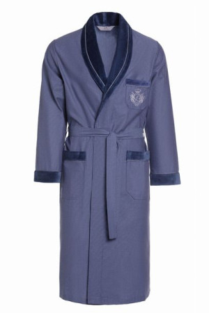 Bawełniany szlafrok męski - cienki - elegancki - RE-505 Niebieski 1006 -4XL