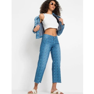 Bonprix Jeansowe Szerokie Spodnie Kuloty W Kwiaty 7/8 48-50 936654